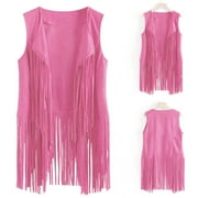 Tassel Vest For Women Slim Fit Open Front Sleeveless Cowboy Pink Jacket